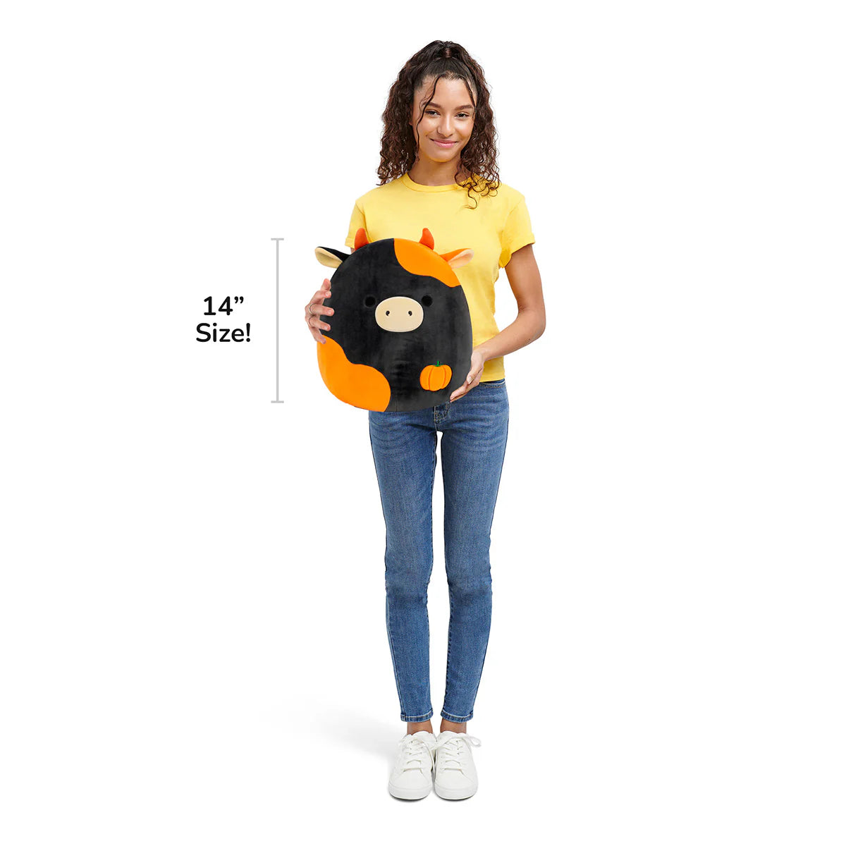 Squishmallows – Jefferson, die schwarz-orangefarbene Kuh